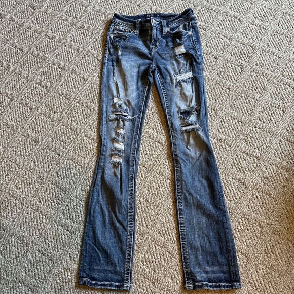 Womens Miss Me Jeans  26 X 32 Mid Rise Straight   Pockets Stretch Distressed - Picture 1 of 8